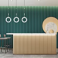 Modern Retail Store Interior With Green White Walls Sofas Reception Desk And Decorative Plants