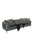 Modern Green Sectional Sofa with Gray Pillows and Black Throw Blanket 3d model
