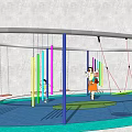 Colorful Outdoor Playground Equipment With Suspended Swings Poles And Children Playing