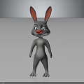 3D Animated Rabbit Character With Grey Body Red Ears And Red Nose Standing Pose