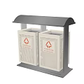 Public Trash Bins With Covered Top Double Recycling Compartments And Symbols