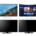 Modern Flat and Curved Smart TVs Displaying Scenery and Streaming Content 3d model