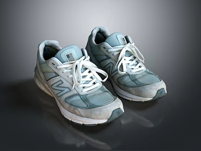 Light Blue Athletic Sneakers With White Laces And Breathable Mesh Design 3d model