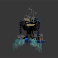 Intricate Fantasy Scene Component Featuring Blue Glowing Orbs Golden Accents And Grass Like Structures