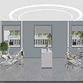 Bright Dental Clinic Interior With Blue Walls Windows And Dental Chairs