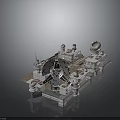 Detailed Stone Castle Architecture Featuring Multiple Towers Domes Platforms And Courtyards