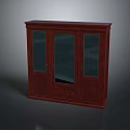 Dark Red Wooden Display Cabinet With Glass Doors And Bottom Storage Drawers