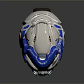 Blue And White Weapon Helmet For Sci Fi Combat With Yellow Tech Details 3d model