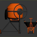 Orange Colored Construction Tools Set With Concrete Mixer Wheelbarrow And Shovel 3d model