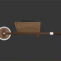 Wooden Handcart Loaded With Black Coal With Wooden Handles And White Wheels