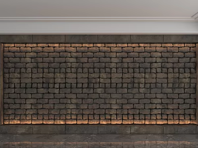 Dark Brick Feature Wall with Bottom LED Lighting and White Decorative Trim in Modern Interior 3d model