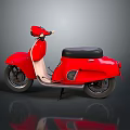 Stylish Red Classic Scooter With Black Seat And Reflection On Gray Background