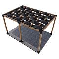 Outdoor Wooden Garden Pergola With Grid Roof Frame And Columns On Platform