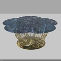 Modern Petal Shaped Coffee Table With Blue Marble Top And Metal Wire Base 3d model