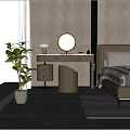 Modern Bedroom Vanity Table With Round Mirror Table Lamp And Stool 3d model