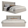 Modern Beige Double Bed with Upholstered Headboard Pillows and Bedding 3d model