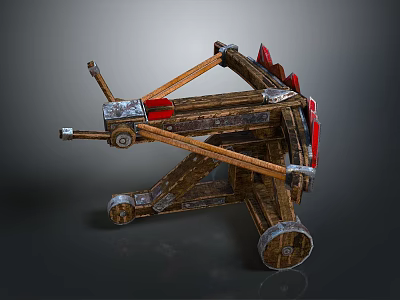 Ancient Medieval Siege Weapon With Wooden Frame Metal Reinforcements And Mechanical Launch Structure 3d model