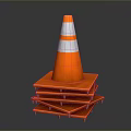 Stack of Orange Pallets Supporting Orange Traffic Cone With Reflective Stripes