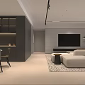 Modern Minimalist Open Plan Living And Dining Room With Cozy Sofa And Marble Coffee Table