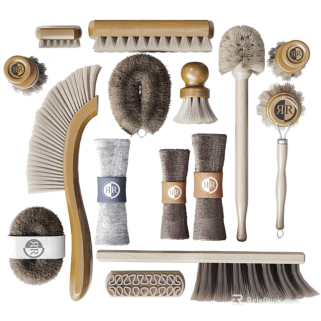 Assorted Household Cleaning Tools Brushes And Cloths 3d model 