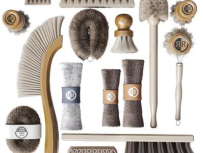 Assorted Household Cleaning Tools Brushes And Cloths 3d model