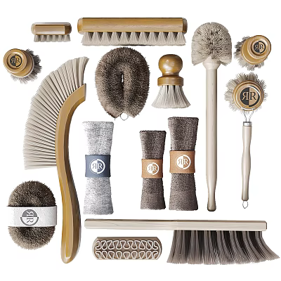 Assorted Household Cleaning Tools Brushes And Cloths 3d model