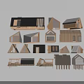Multiple Traditional Ancient Architecture Models With Classic Roof And Wooden Facades
