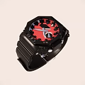 Modern Black Strap Watch With Red Dial Octagonal Case Black Hands And Roman Numerals 3d model
