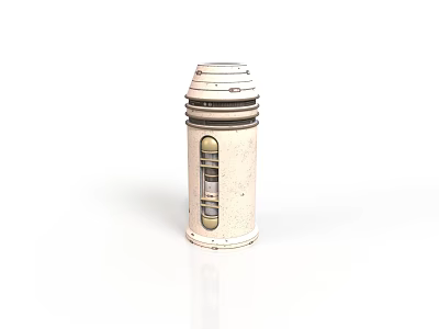 Cylindrical Architectural Component With Ring Details And Rectangular Window On White Background 3d model