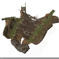 Modern Natural Landscape Model With Rocks Twigs Grass And Wooden Bridge