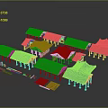 Traditional Chinese Architecture 3D Model With Black Roofs Red Pillars And Various Structures