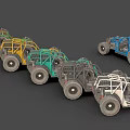 Five Open Frame Off Road Vehicles With Various Colors And Large Tires 3d model