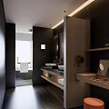 Modern Hotel Bathroom Interior With Double Sinks Mirrors Countertop And Toilet