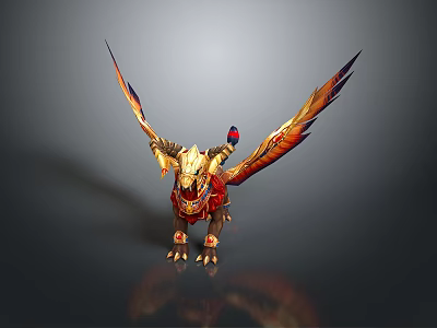 Mythical Fantasy Creature 3D Model With Golden Wings Red Feathers And Sharp Claws 3d model