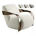 Stylish Modern Single Chair With Light Fabric Upholstery And Metallic Armrests