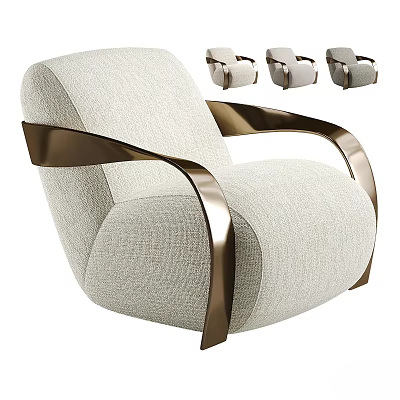 Stylish Modern Single Chair With Light Fabric Upholstery And Metallic Armrests 3d model
