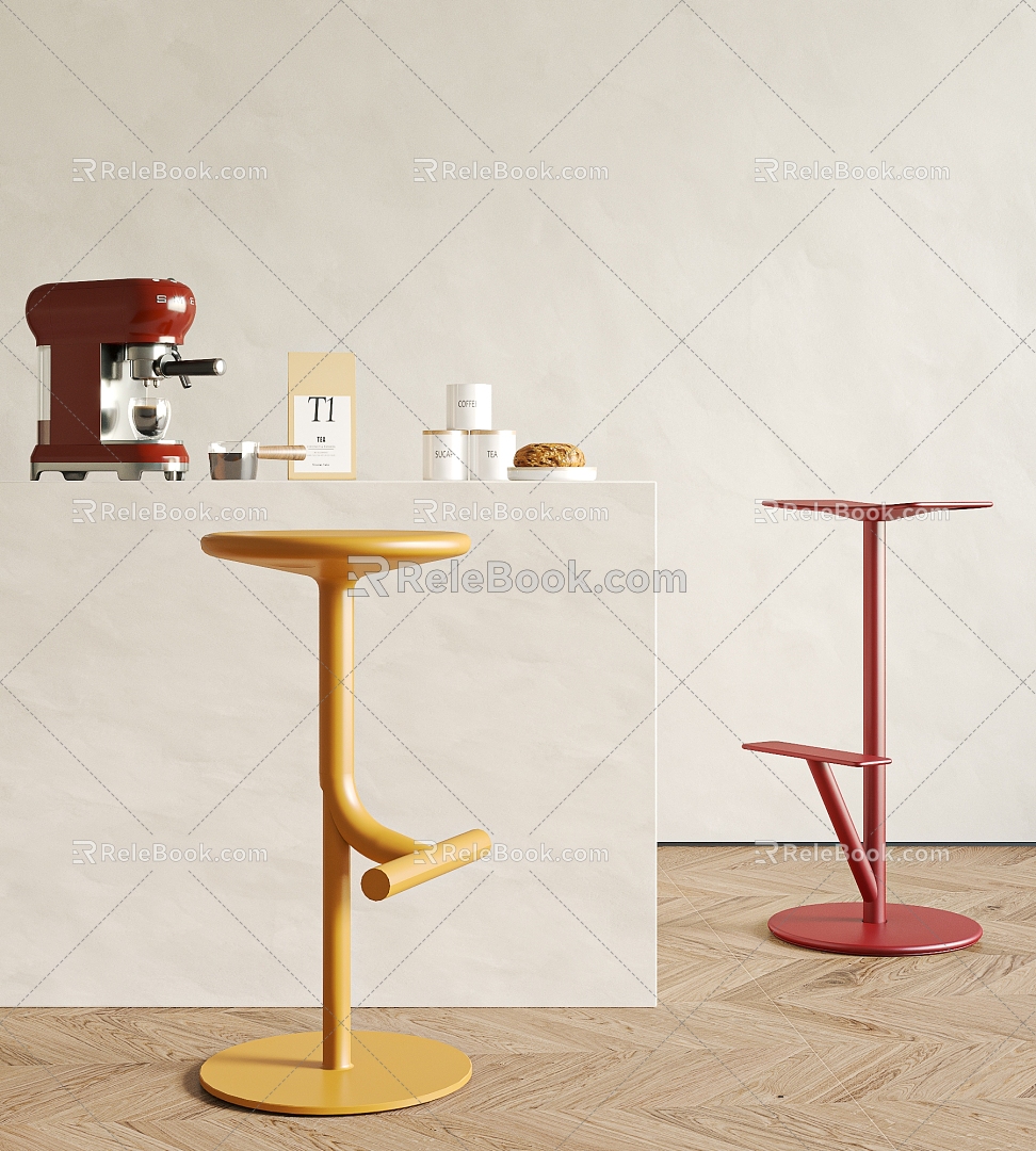 Modern Bar Stool Combination Bar Chair Memphis Iron Bar Chair Coffee Machine 3d model