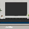 Modern TV Stand With Blue LED Lights Green Plants And Sleek Decorative Design
