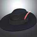 Fashionable Black Wide brimmed Hat With Red Feather And Decorative Ribbon Band