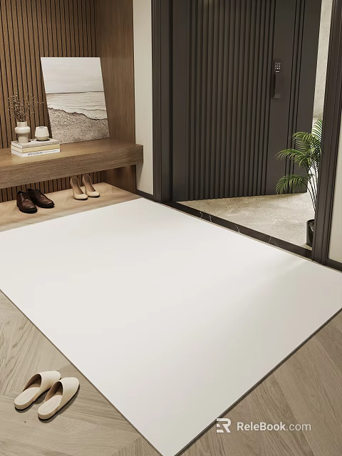Modern Entryway Hallway Interior With Shoe Bench Floor Mat Mirror And Plant 3d model 
