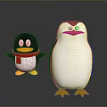 Two Cute Cartoon Penguins With Different Sizes Red Scarf And Yellow Feet