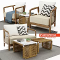 Rattan Sofa Chairs Set With Geometric Pillows Wooden Frame Italian Made Coffee Tables