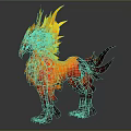 Mythical Fantasy Creature With Flaming Feathers And Lion Like Body Design