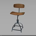 Simple Design Wooden Stool With Blue Metal Frame Adjustable Height And Backrest
