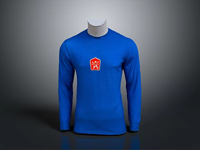 Blue Long Sleeve T Shirt With Red Emblem Design For Casual Daily Wear 3d model