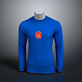 Blue Long Sleeve T Shirt With Red Emblem Design For Casual Daily Wear