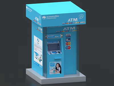 Smart Blue ATM Machine With UnionPay Support Touchscreen Interface And Multiple Payment Cards 3d model