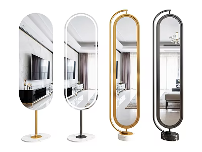 Modern Floor Mirrors With Gold Silver Black Frames And Marble Bases Reflecting Room Interiors 3d model