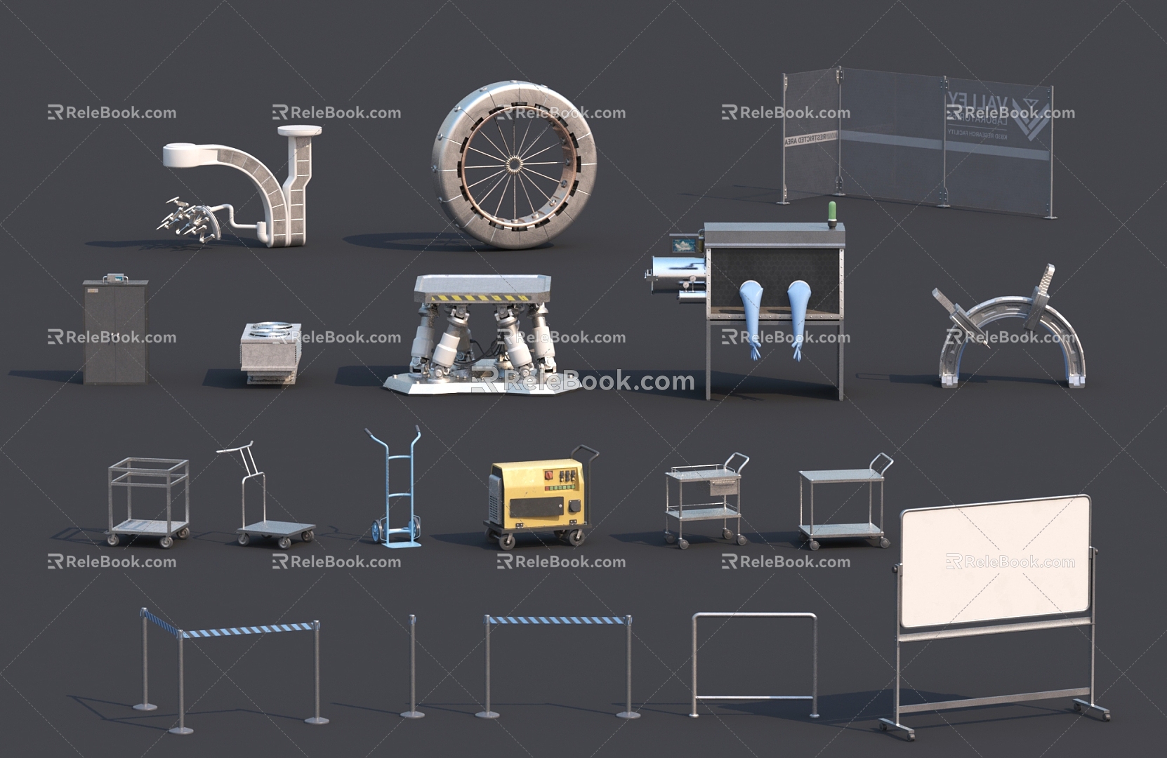 Trolley, writing board, industrial equipment, chemical equipment, cart, queue, drive isolation belt, west-east queue pole, distribution box, generator 3d model