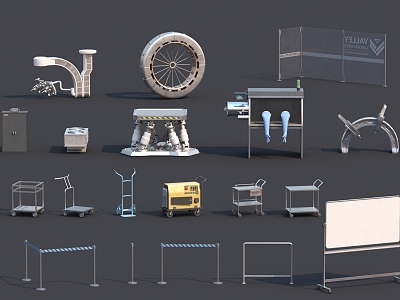 Trolley, writing board, industrial equipment, chemical equipment, cart, queue, drive isolation belt, west-east queue pole, distribution box, generator 3d model